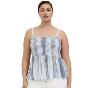 NEW TORRID  Blue Striped Babydoll Gauze Smocked Cami Tank Sz 3X Plus NWT Coastal